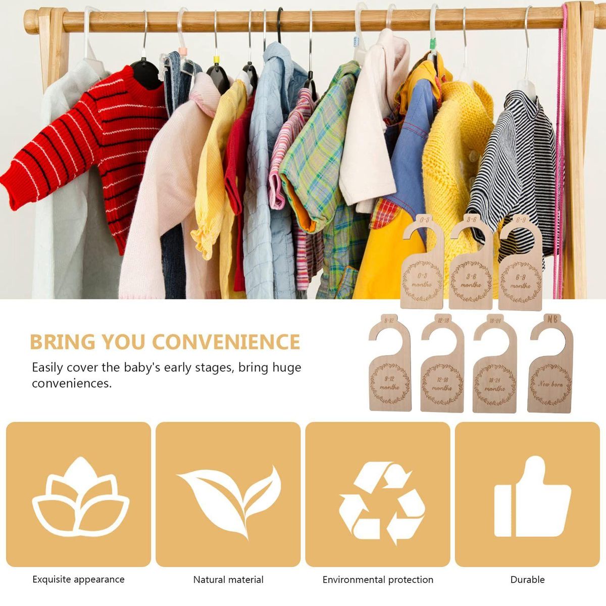 7Pcs Wooden Baby Closet Divider,Upgrade NB to 24 Months