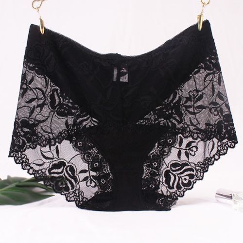 Sexy Women High Waist Lace See Through Underpants Elastic Briefs-Coffee