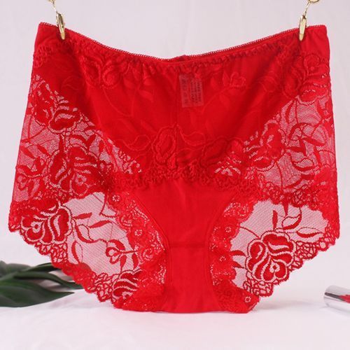 Sexy Women High Waist Lace See Through Underpants Elastic Briefs-Coffee