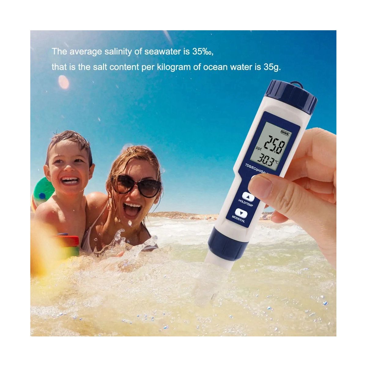 5 in 1 TDS/EC/PH/Salinity/Temperature Meter Digital Water Quality Monitor Tester for Pools, Drinking Water, Aquariums