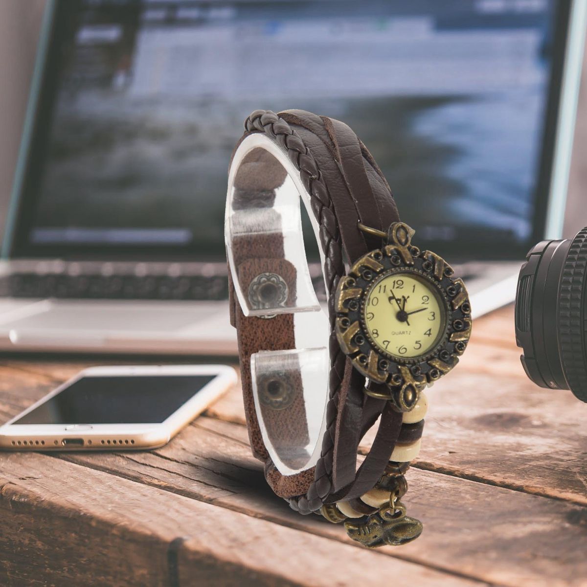CAY Weaving Coils Vintage Leather Bracelet Ladies Watch (, B