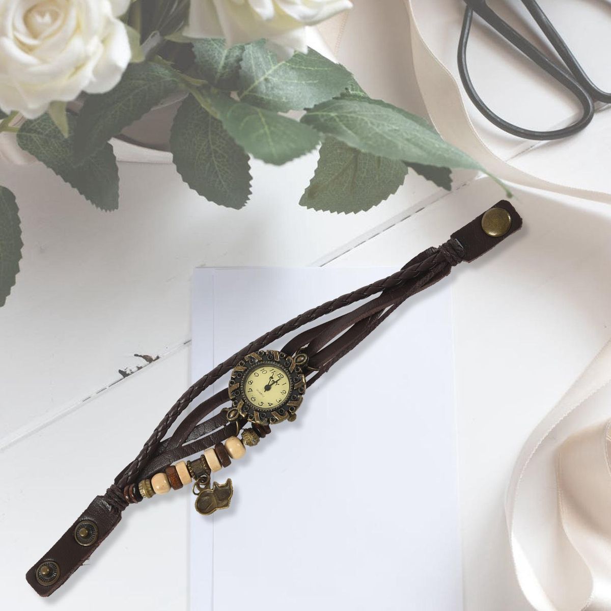 CAY Weaving Coils Vintage Leather Bracelet Ladies Watch (, B