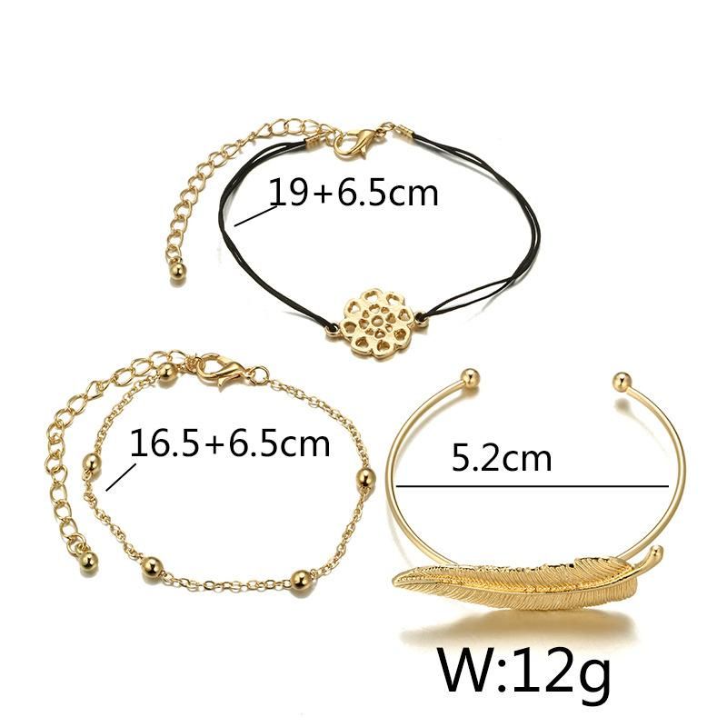 Feather Bangles for Women Gold Color Beads Chain Black Rope