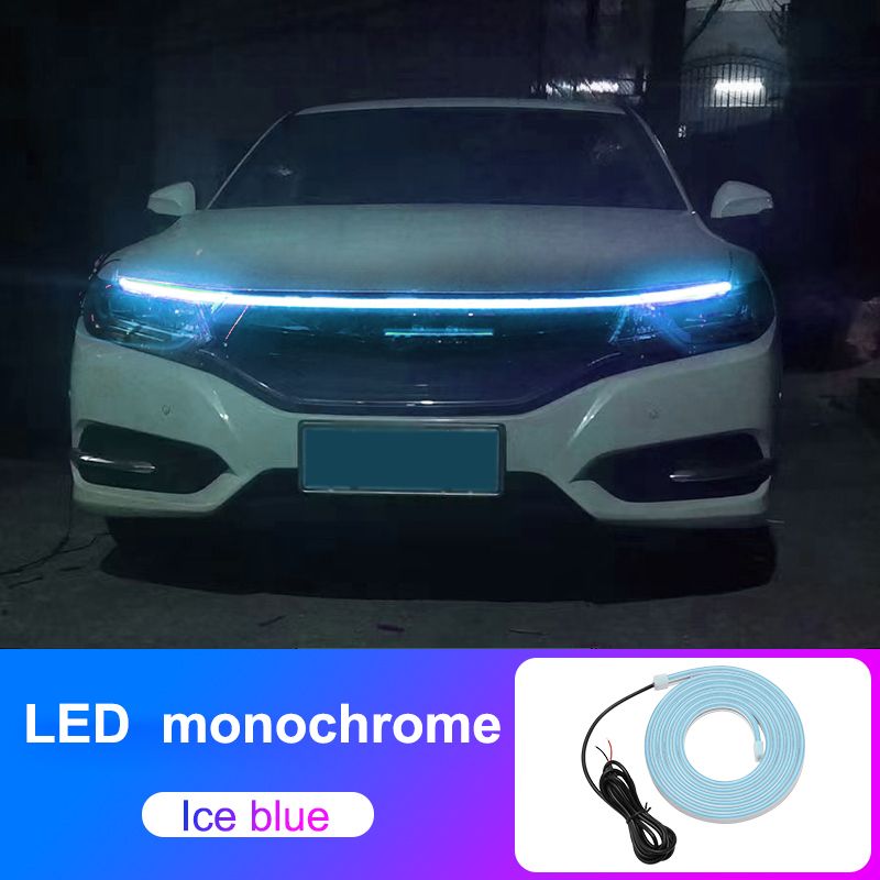 Car Hood Daytime Running Light Strip Waterproof Flexible LED Auto Decorative Atmosphere Lamp Ambient Backlight 12V Universal Ice Blue