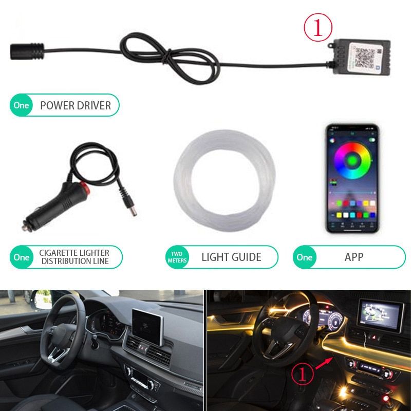 Flexible Car Atmosphere Lamps APP Sound Control RGB Mode Colorful Auto Interior Ambient Light Decorative Lamp Strips 1 Light Head