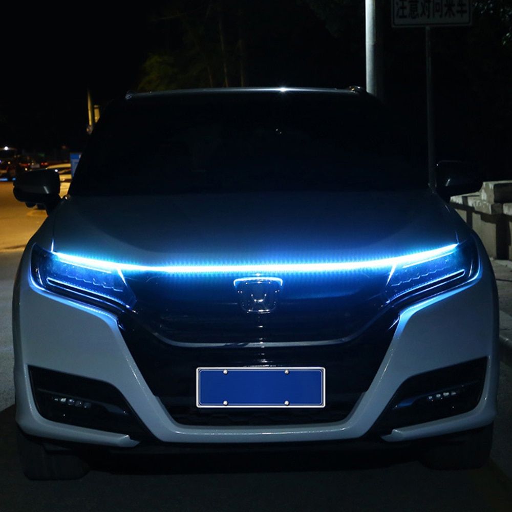 OKEEN Car DRL Led Lights Strip For Hood Flexible Car Engine Cover Decoration Headlight Universal Auto Daytime Running Lights 12V Ice Blue