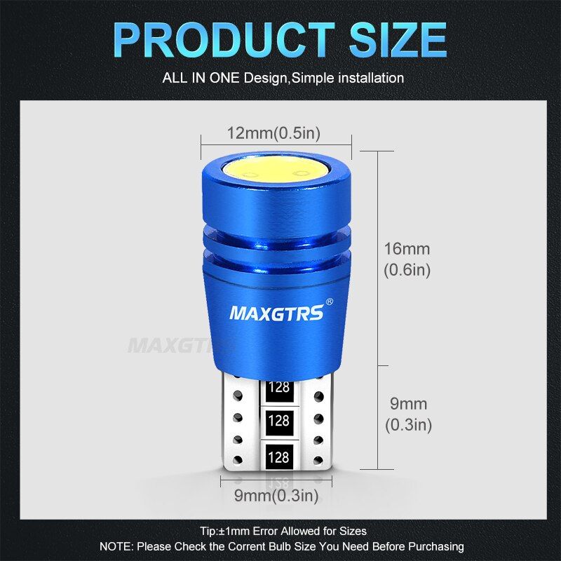 MAXGTRS High Power T10 W5w Led 12V Xenon 4300K Car Light Lamp Interior Light Canbus Error Warning Free Top Quality Crystal Blue