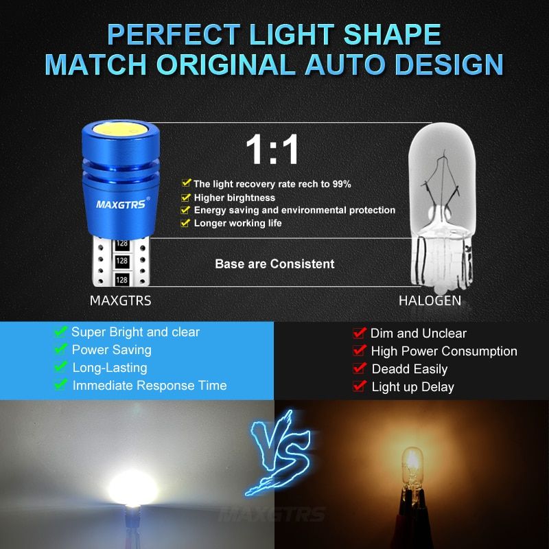 MAXGTRS High Power T10 W5w Led 12V Xenon 4300K Car Light Lamp Interior Light Canbus Error Warning Free Top Quality Crystal Blue