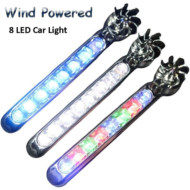 Wind Powered 8 LED Car Light External DRL Running Lights Headlight Fog Light Lamp Auto Daylight Wind Energy Without Wiring Blue