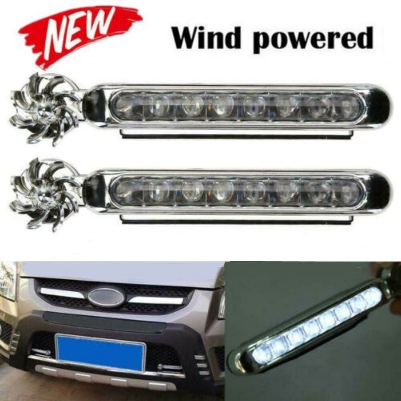 Wind Powered 8 LED Car Light External DRL Running Lights Headlight Fog Light Lamp Auto Daylight Wind Energy Without Wiring Blue