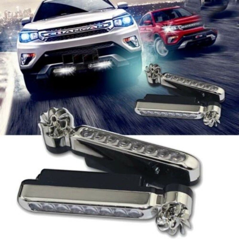 Wind Powered 8 LED Car Light External DRL Running Lights Headlight Fog Light Lamp Auto Daylight Wind Energy Without Wiring Blue