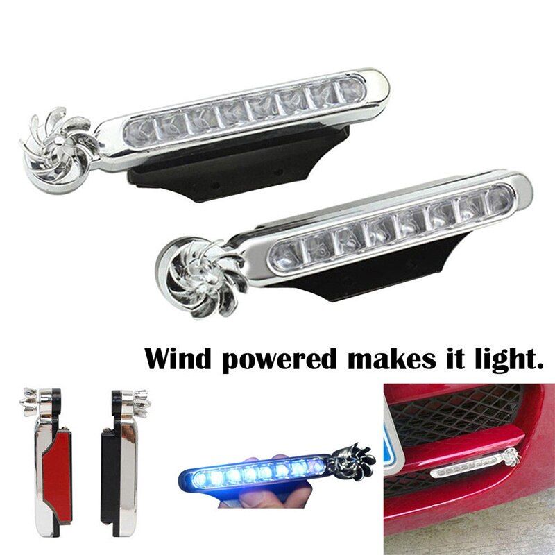 Wind Powered 8 LED Car Light External DRL Running Lights Headlight Fog Light Lamp Auto Daylight Wind Energy Without Wiring Blue
