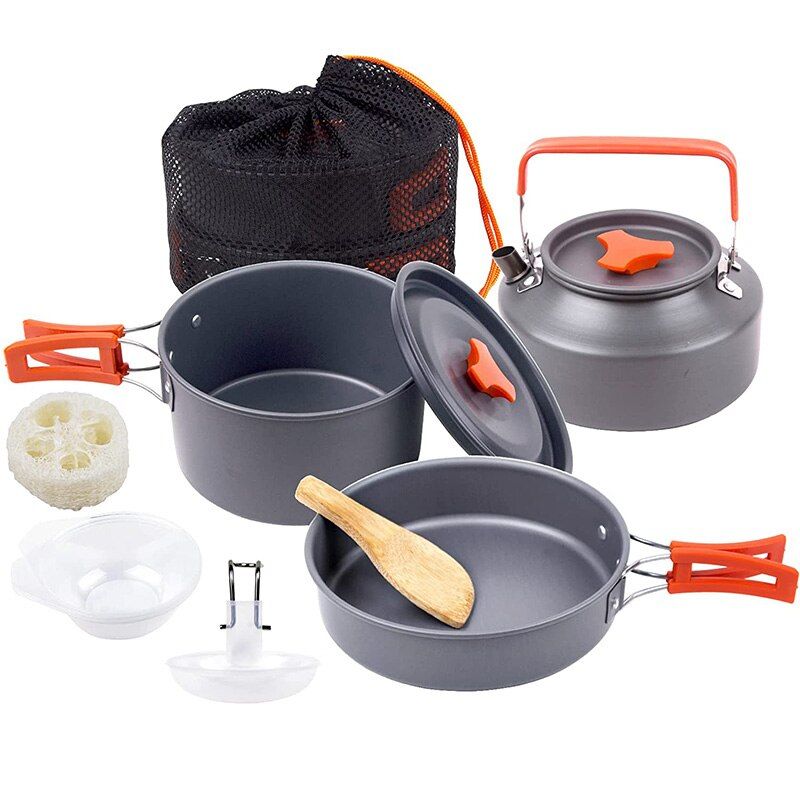 Camping Cookware Kit Outdoor Aluminum Cooking Set Water Kettle Pan Pot Bowl Travelling Hiking