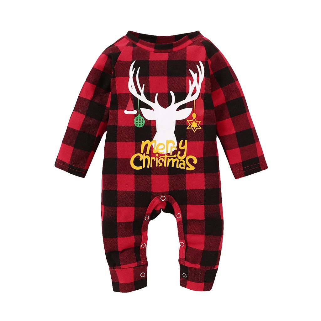 0-24 Months Baby Christmas Plaid Long Sleeve Romper