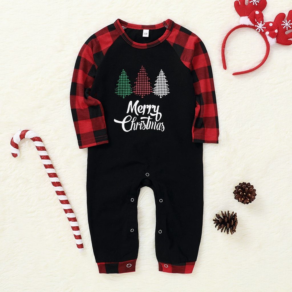 0-24 Months Baby Christmas Plaid Long Sleeve Romper