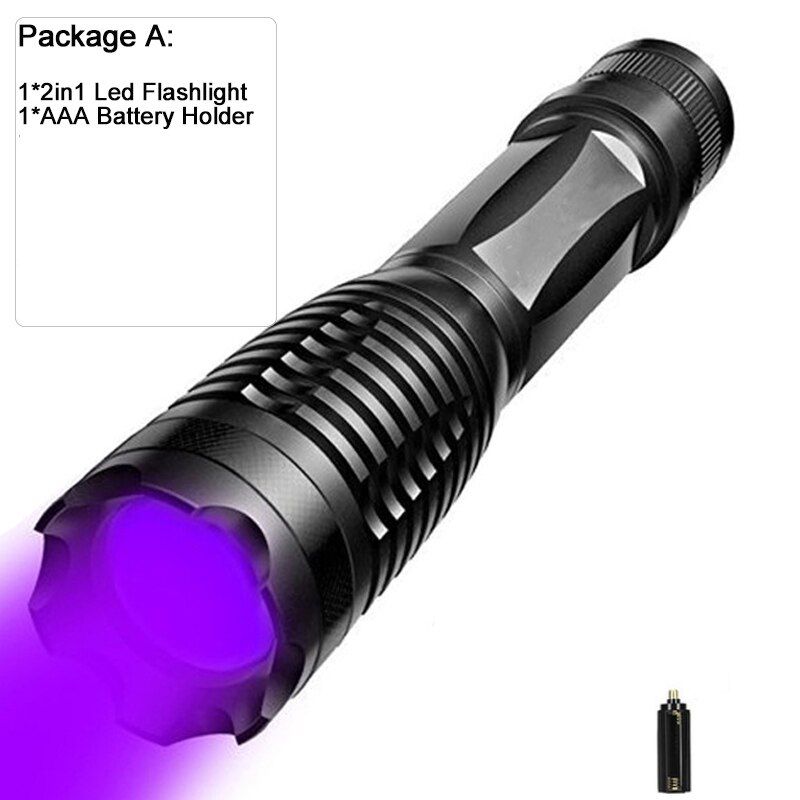 10000LM 2in1 UV+white LED Flashlight 395nm Ultraviolet For