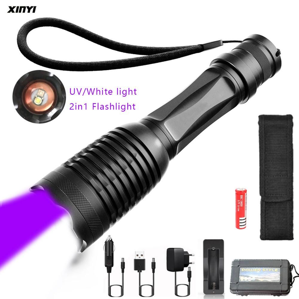 10000LM 2in1 UV+white LED Flashlight 395nm Ultraviolet For
