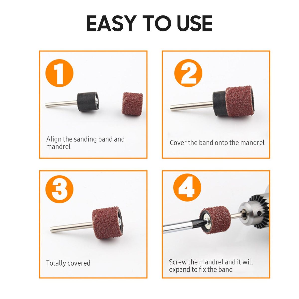 51 PCS Sanding Drum Kit for Power Rotaty Tool Includes 45 Sanding Bands and 6 Mandrels 240/150/80 Grit Sanding Sleeves for Wood Plastic Metal Jade Polishing Grinding
