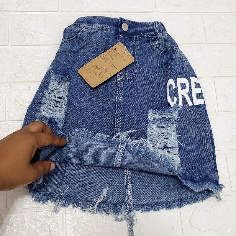 Stylish Girls Top And Jean Skirt Two Piece Set