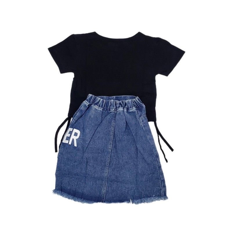 Stylish Girls Top And Jean Skirt Two Piece Set