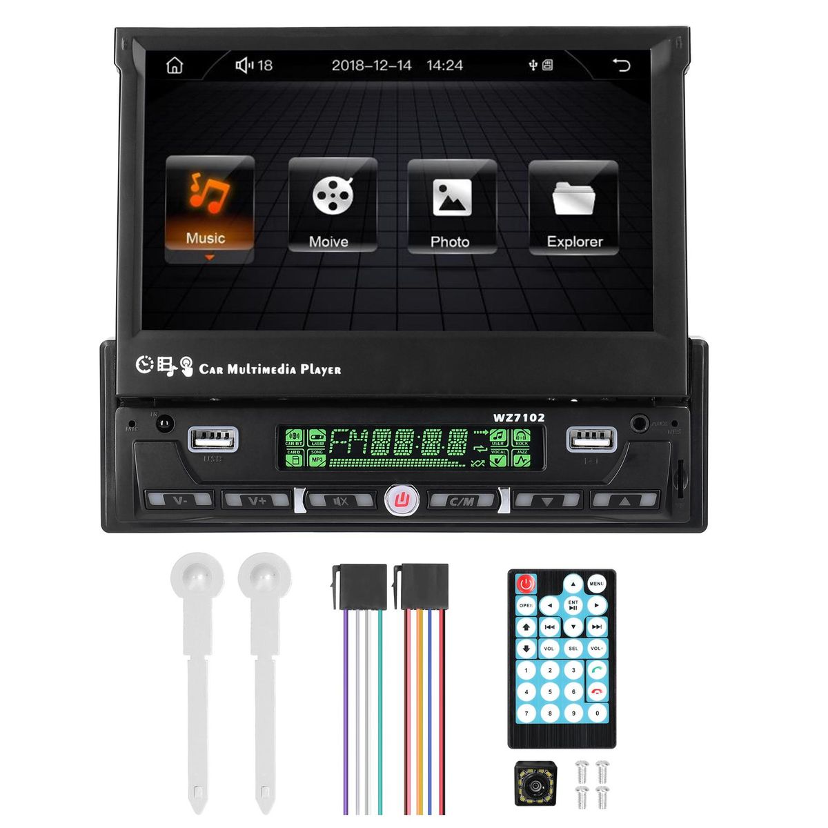 7 Inch Single Din Car Stereo with Telescopic Touchscreen FM Radio BT MP5 Player Support Carplay Android Auto Phone Link Hands-Free Calling TF/UBS/AUX-IN Reverse Picture Steering Wheel Control