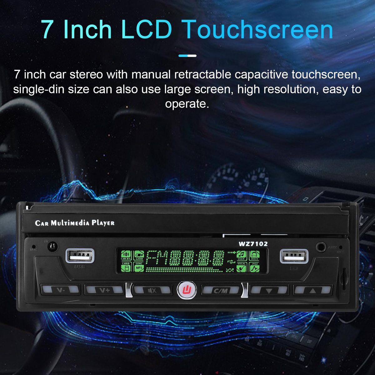 7 Inch Single Din Car Stereo with Telescopic Touchscreen FM Radio BT MP5 Player Support Carplay Android Auto Phone Link Hands-Free Calling TF/UBS/AUX-IN Reverse Picture Steering Wheel Control