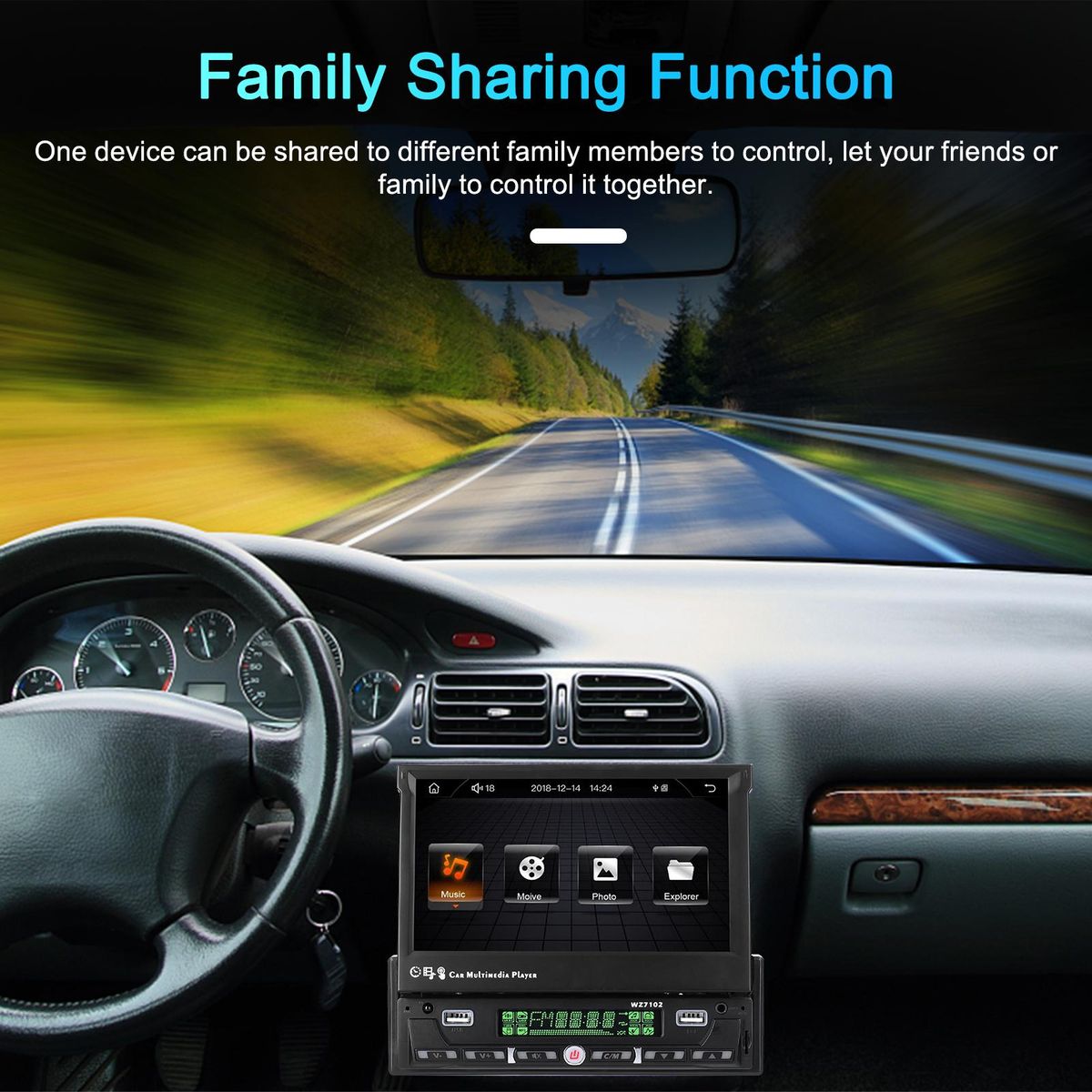 7 Inch Single Din Car Stereo with Telescopic Touchscreen FM Radio BT MP5 Player Support Carplay Android Auto Phone Link Hands-Free Calling TF/UBS/AUX-IN Reverse Picture Steering Wheel Control