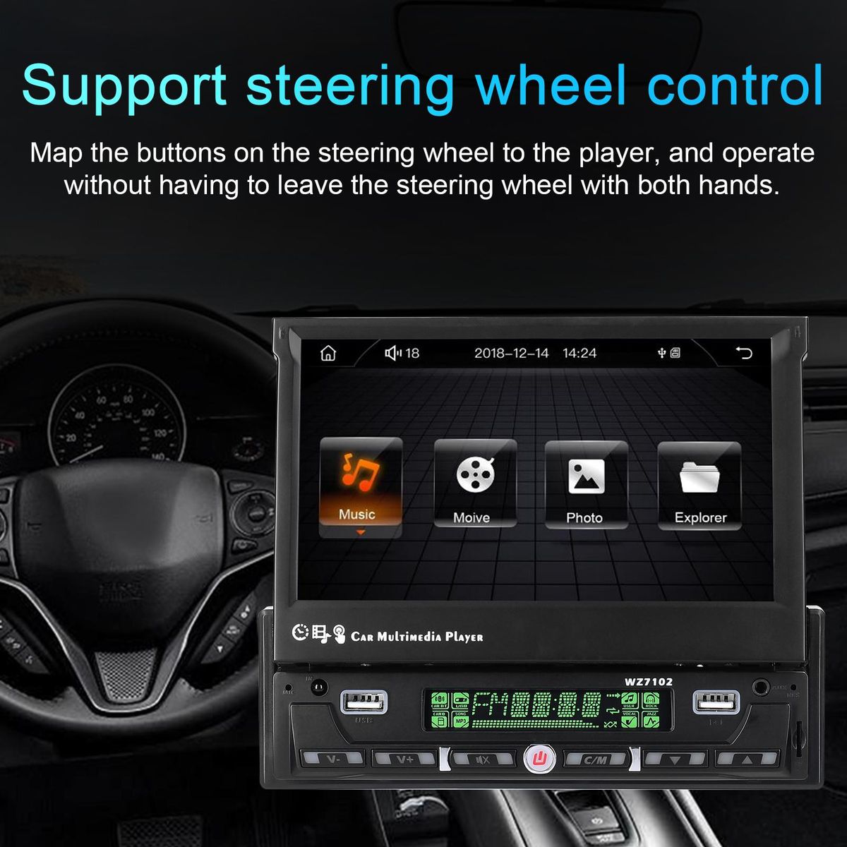 7 Inch Single Din Car Stereo with Telescopic Touchscreen FM Radio BT MP5 Player Support Carplay Android Auto Phone Link Hands-Free Calling TF/UBS/AUX-IN Reverse Picture Steering Wheel Control
