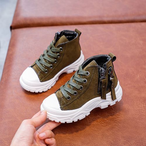 Boys Mid-cut Short Outdoor Single Martin Boots All-match Children's Green Shoes