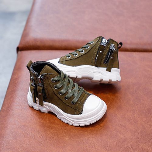 Boys Mid-cut Short Outdoor Single Martin Boots All-match Children's Green Shoes