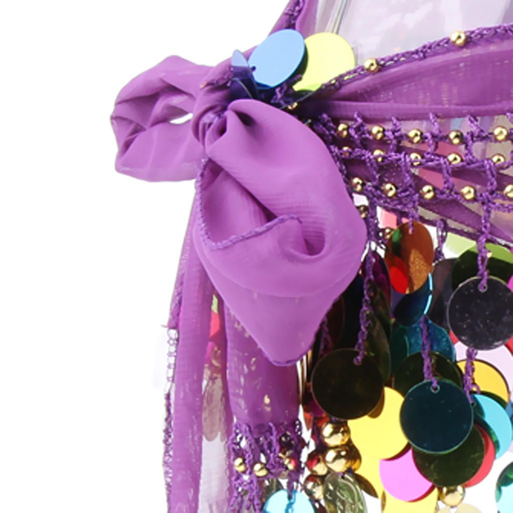 Women's Sequins Beads Belly Dance Skirt Hip Scarf Waistband Purple