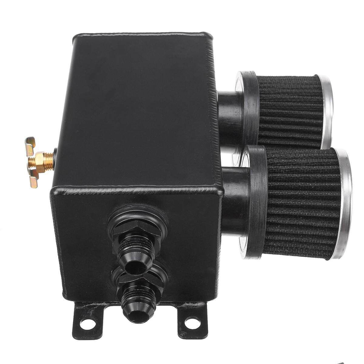 1.2L Aluminum Oil Catch Can Reservoir Tank W/ Twin Dual Breather Filter Baffled