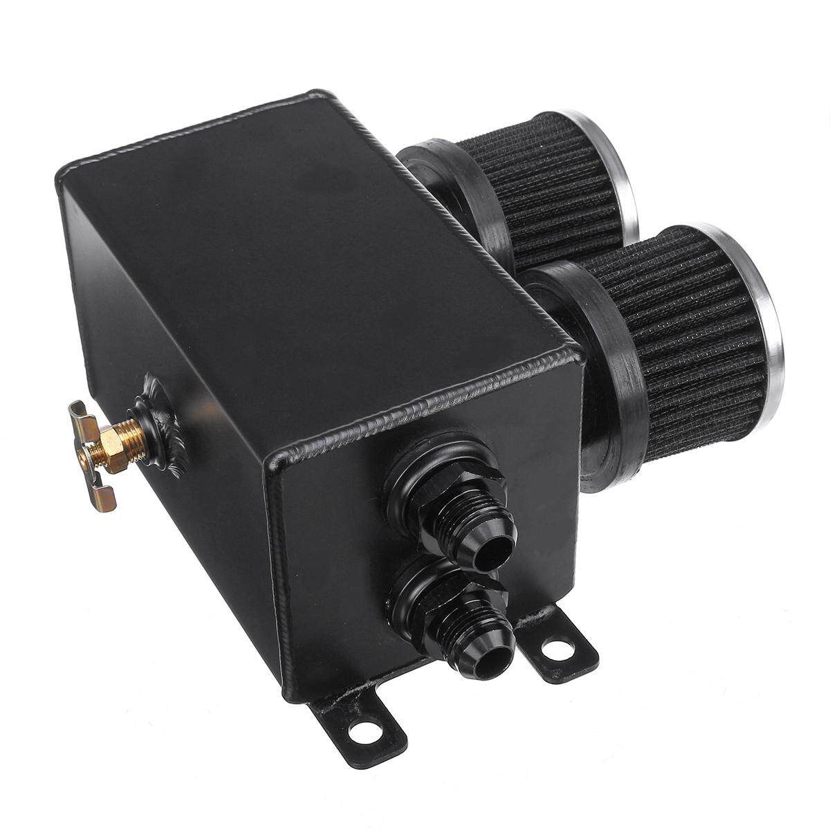 1.2L Aluminum Oil Catch Can Reservoir Tank W/ Twin Dual Breather Filter Baffled
