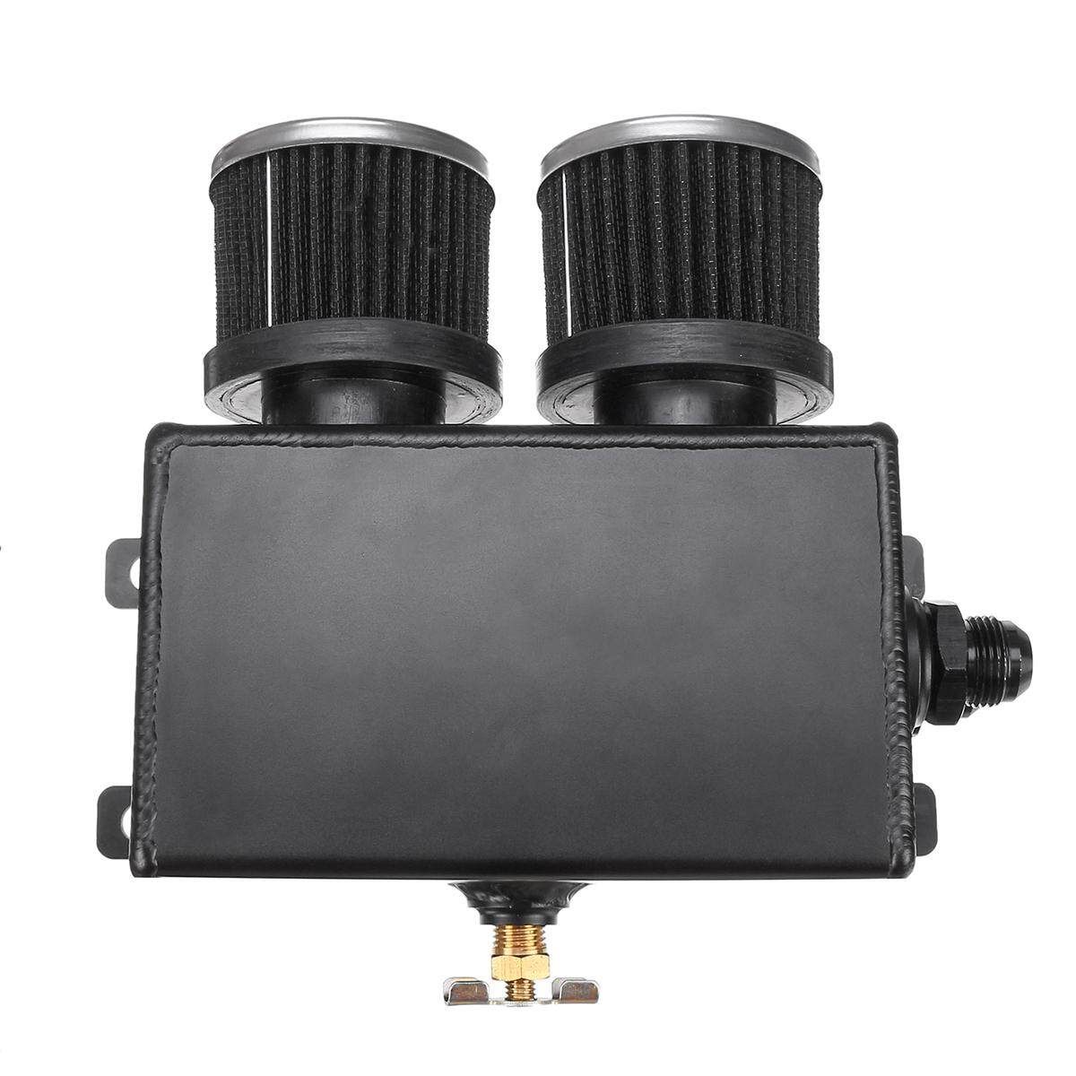 1.2L Aluminum Oil Catch Can Reservoir Tank W/ Twin Dual Breather Filter Baffled
