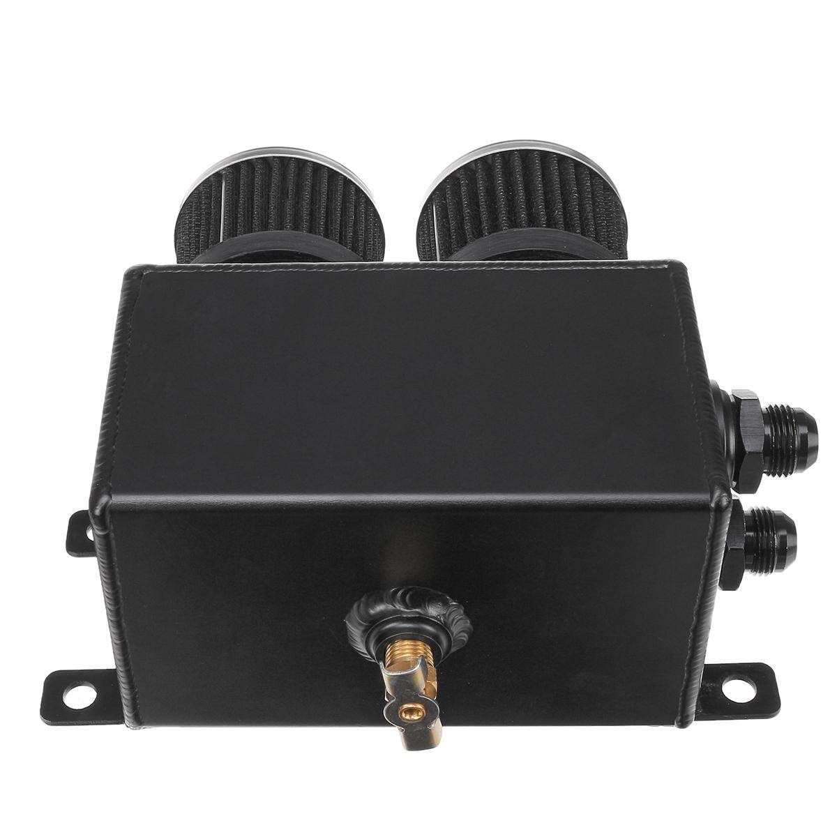 1.2L Aluminum Oil Catch Can Reservoir Tank W/ Twin Dual Breather Filter Baffled