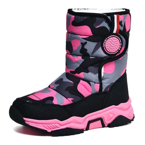 Children's Outdoor Snow Boots Plush Lining Warm Non-slip Boots-Black Red