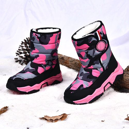 Children's Outdoor Snow Boots Plush Lining Warm Non-slip Boots-Black Red