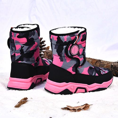 Children's Outdoor Snow Boots Plush Lining Warm Non-slip Boots-Black Red