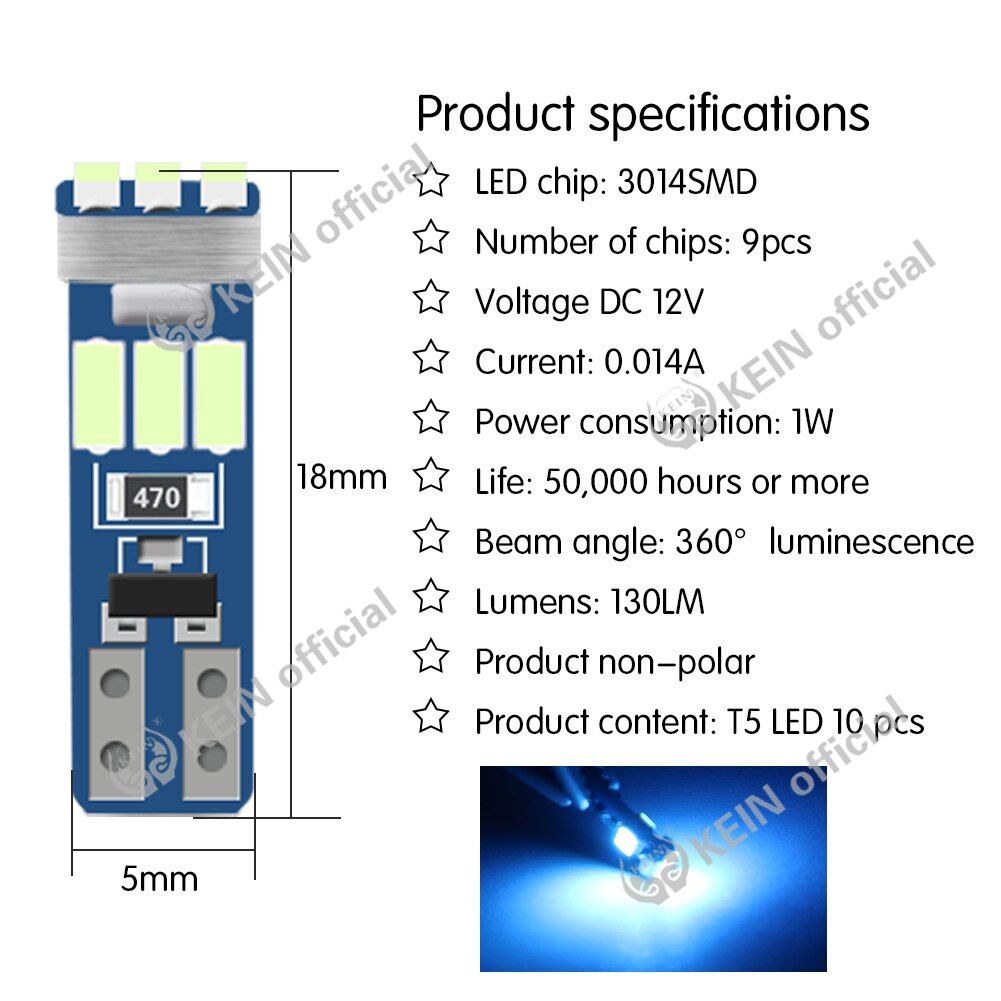 10PCS T5 Led W3W Meter Bulb Instrument Dash Lights 73 74 17 27 Auto Interior Neo Wedge Dashboard