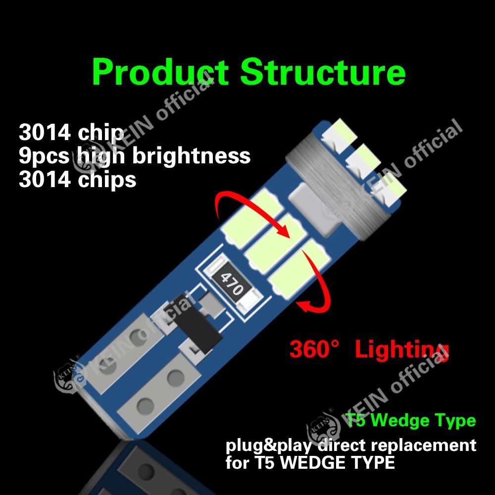 10PCS T5 Led W3W Meter Bulb Instrument Dash Lights 73 74 17 27 Auto Interior Neo Wedge Dashboard
