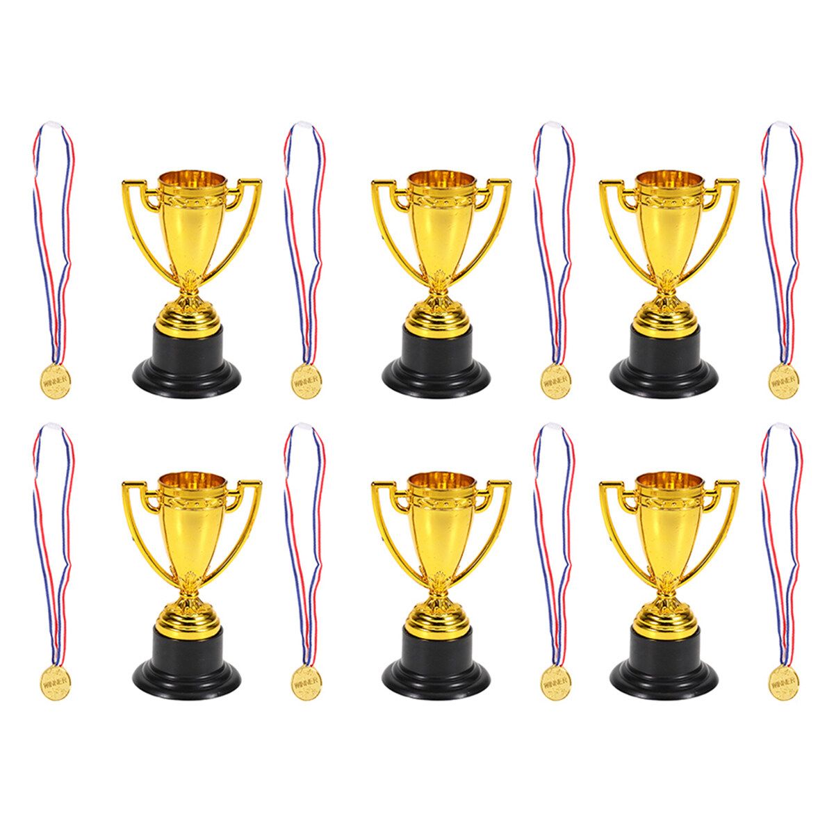 16Pcs Mini Plastic Gold Cups Reward Prizes Kids Small Medals Kids Gift Trophies For Adults Golden (8xTrophies + 8xMedals)