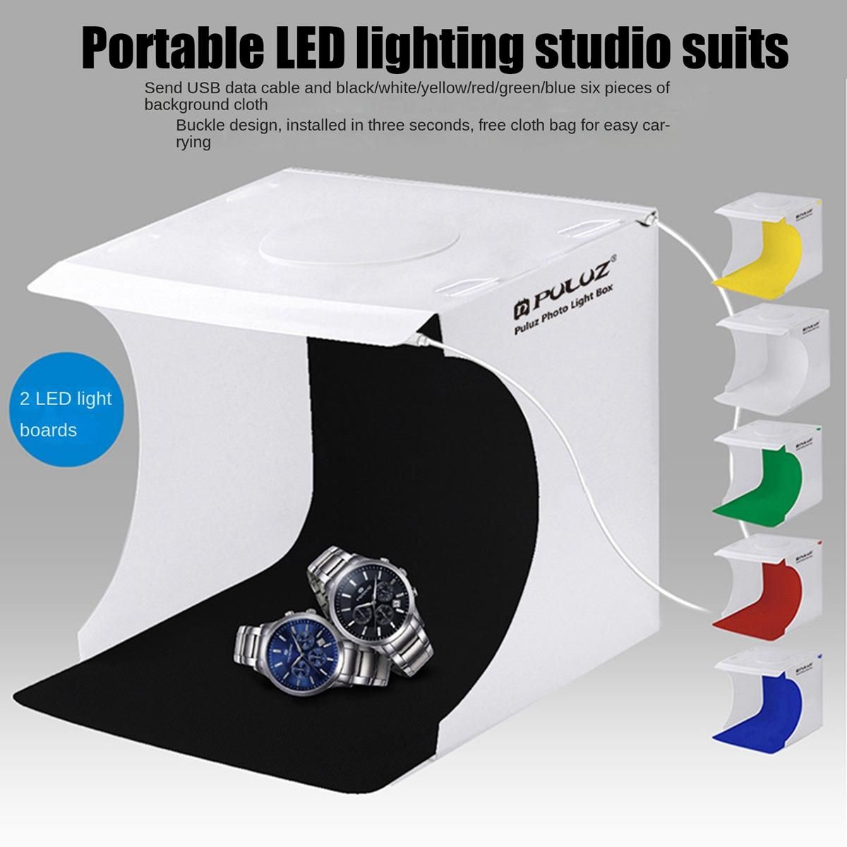 PULUZ 20cm Folding Studio 2X LED Lights Soft Light Shooting Table