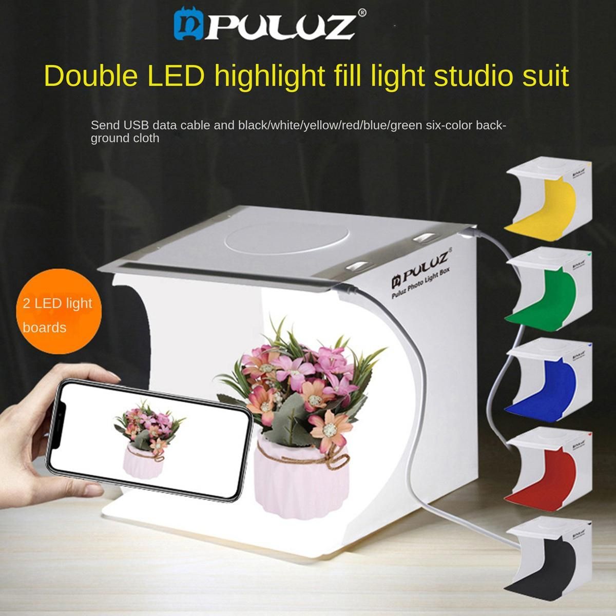 PULUZ 20cm Folding Studio 2X LED Lights Soft Light Shooting Table