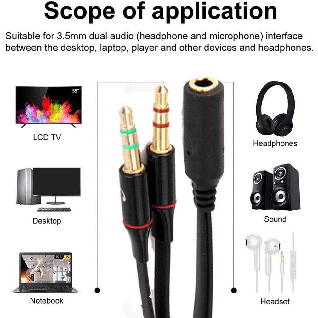 Earphone Microphone Splitter 3.5mm TPE Audio Splitter Adapte
