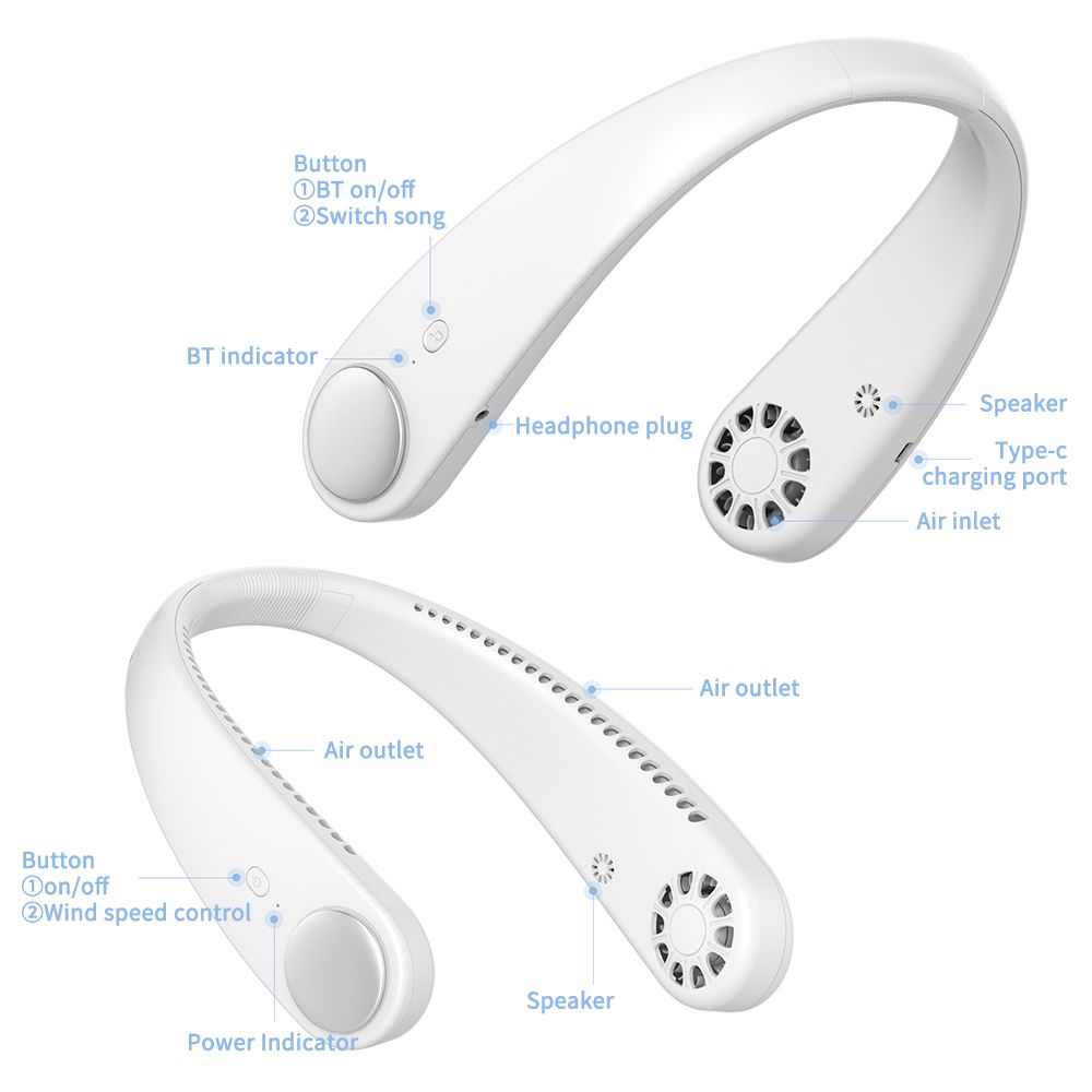 Portable 2-in-1 Neck Fan   BT Headphone U-shaped Hand-free