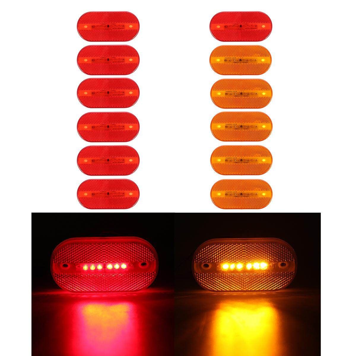 12 Pcs RED/AMBER Trailer RV Light 6LED 2 X 4 Surface Mount Clearance Marker