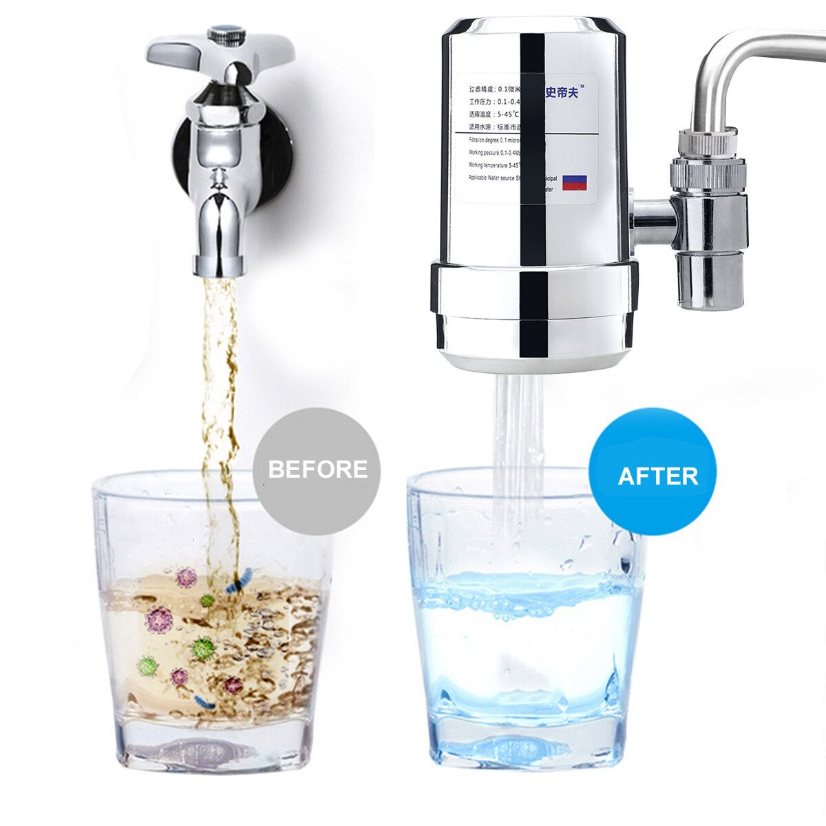 Kitchen Faucet Water Filter Tap Purifier Diatom Mud Ceramic Filte