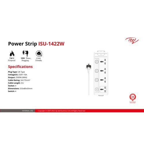 4 Sockets Extension Box Muti Socket White ISU-1421W