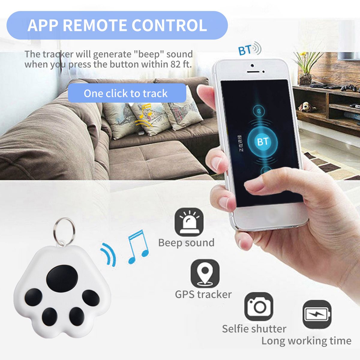 BT Smart Tracker For Pets Keys Bags Wallets Two-Way