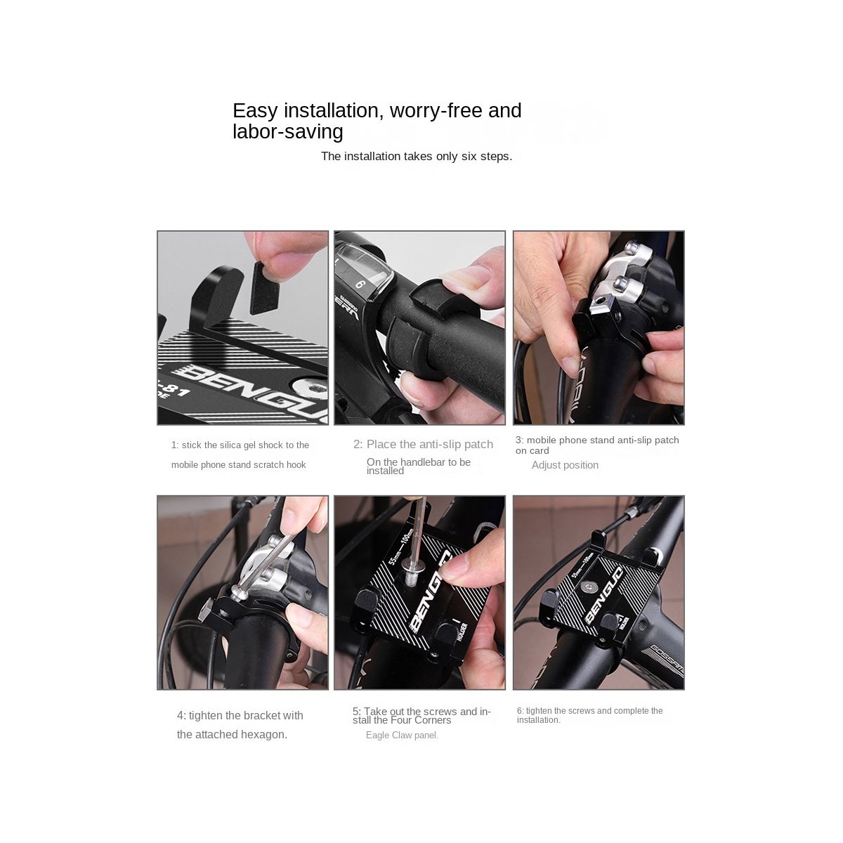 BENGGUO Anti- Universal Bicycle Bike Motorcycle Phone Holder 360°Rotating Mount Bracket Smart Mobile RacksTitanium